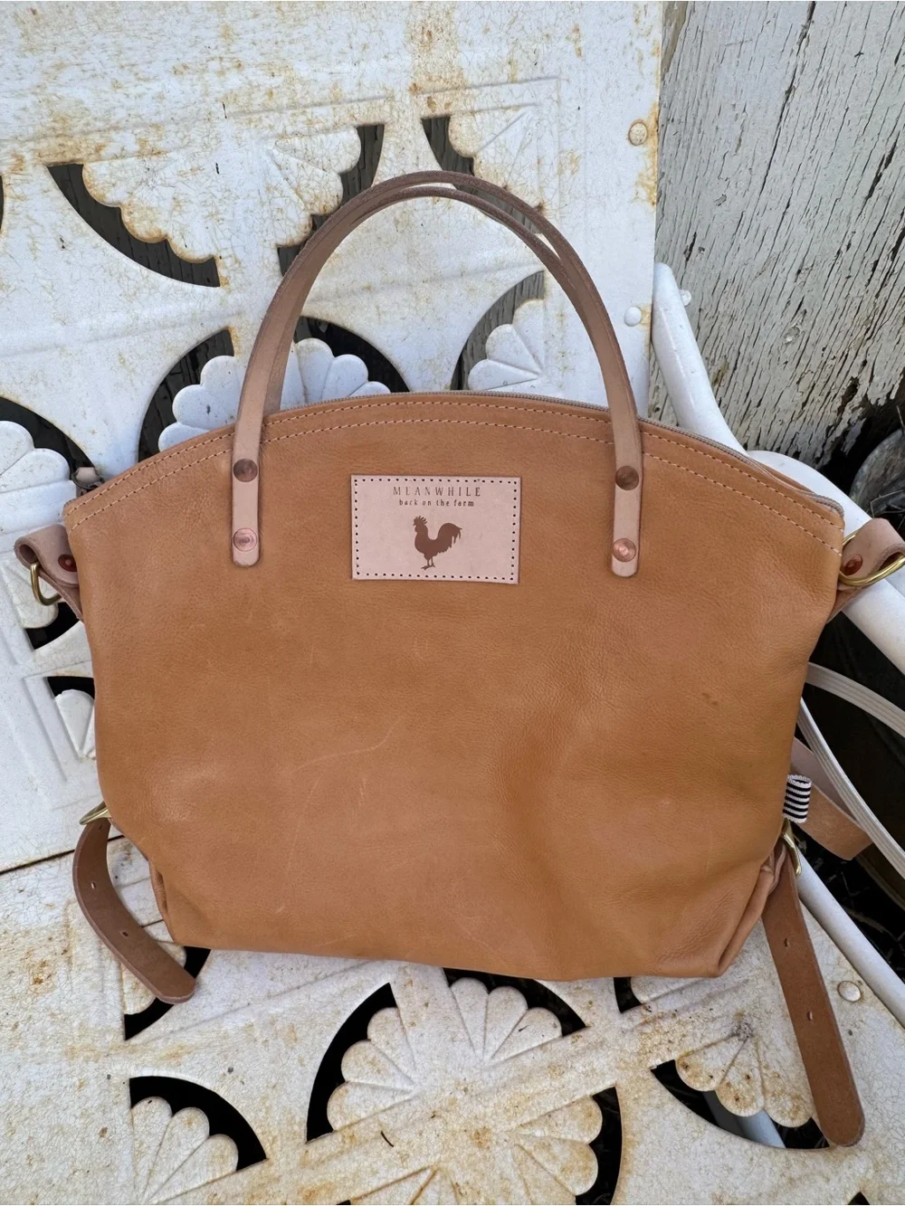 Meanwhile back on the farm Virginia Leather Backpack 2.0 vachetta strap 12”x15”